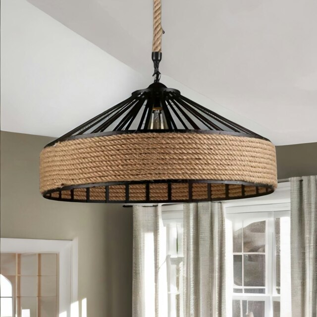 Rackhams Rustic Hemp Rope Ceiling Light Pendant Shade Brown - image 1
