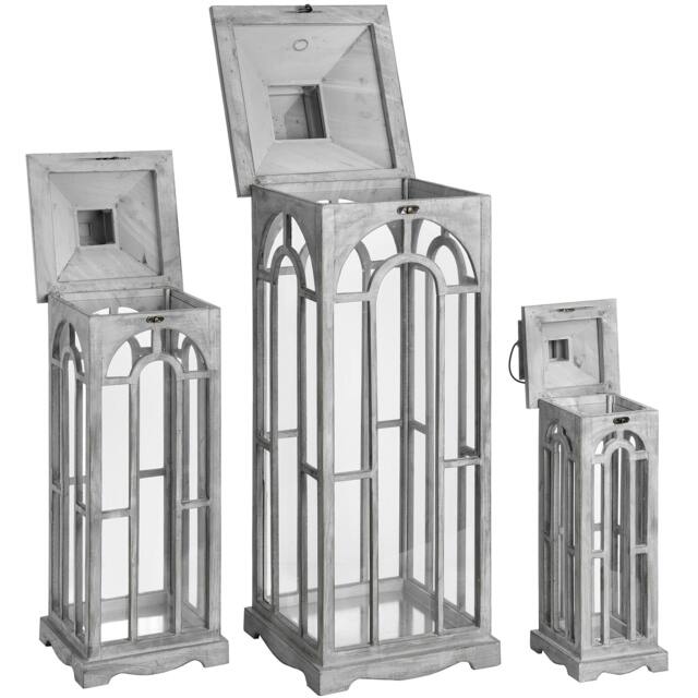 Rackhams Archway Design Wooden Candle Lanterns (Set Of 3) - Grey - Grey - One Size - 34% Metal/33% Wood/33% Glass - image 1