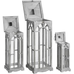 Rackhams Archway Design Wooden Candle Lanterns (Set Of 3) - Grey - Grey - One Size - 34% Metal/33% Wood/33% Glass - thumbnail 2