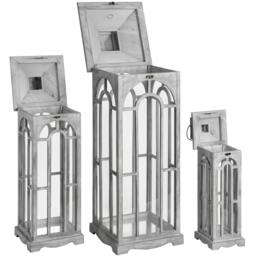 Rackhams Archway Design Wooden Candle Lanterns (Set Of 3) - Grey - Grey - One Size - 34% Metal/33% Wood/33% Glass