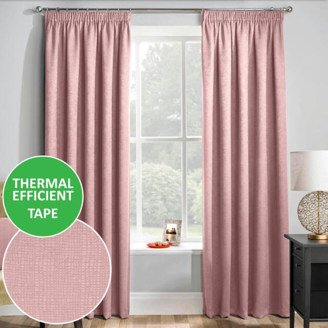 "Rackhams Matrix Plain Thermal Room Darkening Energy Saving Tape Top Curtains For Living Rooms & Bedrooms - Blush - 66"" (168cm) Width x 90"" (229cm) Drop" - image 1