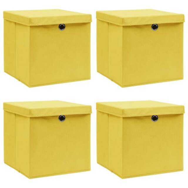 Rackhams Storage Boxes with Lids 4 pcs Yellow 32x32x32 cm Fabric