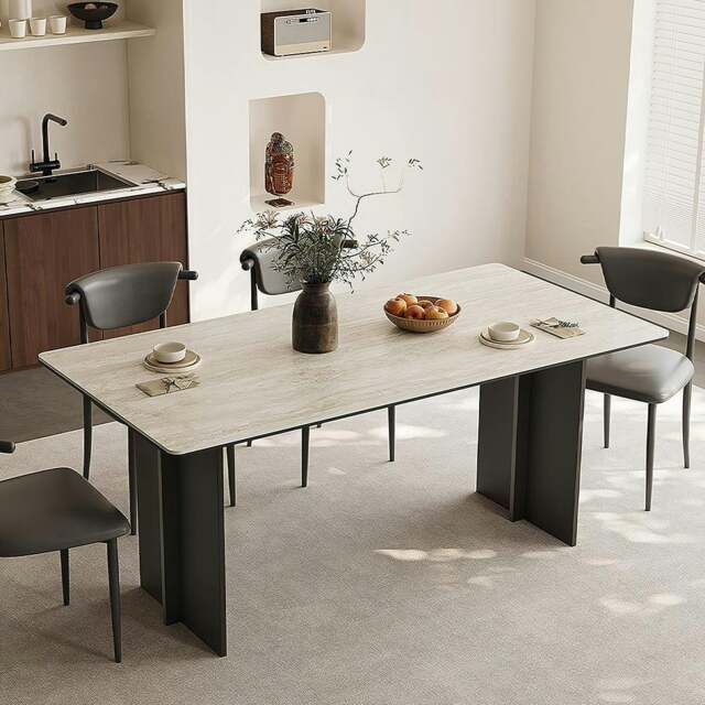 Rackhams Hasegawa Dining Table, Sintered Stone With Black Legs - 140 x 80cm - NO Chair - image 1