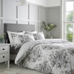 Rackhams Elinda Floral Reversible Duvet Cover Set - Grey - King