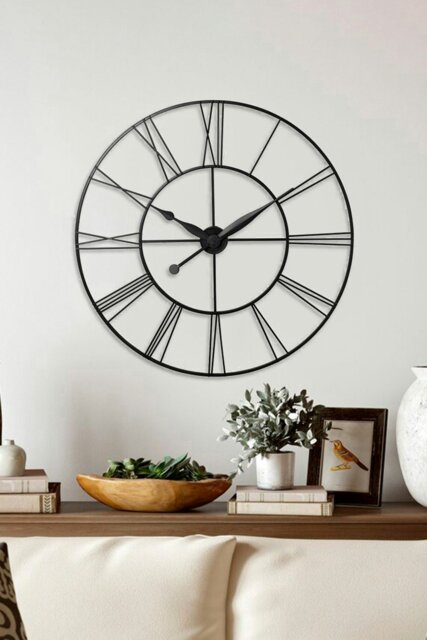 Rackhams 60cm Dia Vintage Cut-Out Roman Numeral  Metal Wall Clock - Dark Grey - image 1