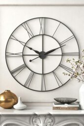 Rackhams 60cm Dia Vintage Cut-Out Roman Numeral  Metal Wall Clock - Dark Grey - thumbnail 2