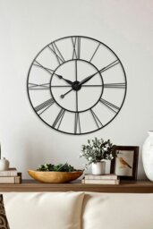 Rackhams 60cm Dia Vintage Cut-Out Roman Numeral  Metal Wall Clock - Dark Grey - thumbnail 1