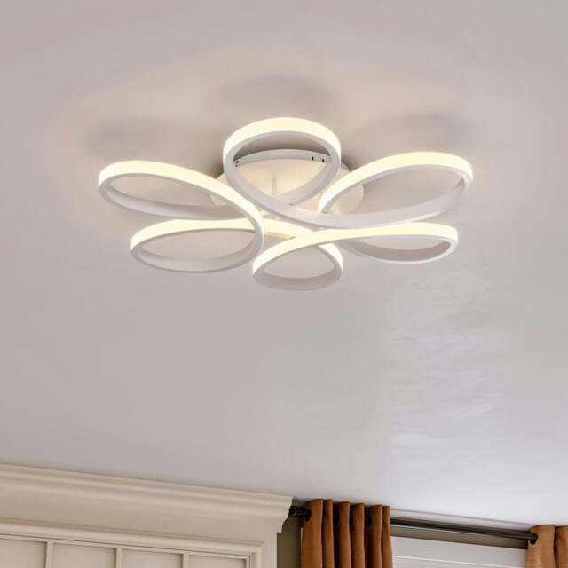 Rackhams Floral 6 Rings Modern LED Ceiling Light Dimmable with Remote Control - 58 cm - image 1