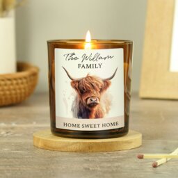 Rackhams Personalised Highland Cow Amber Glass Candle - thumbnail 1