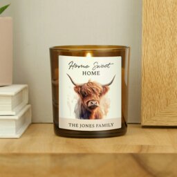 Rackhams Personalised Highland Cow Amber Glass Candle - thumbnail 2