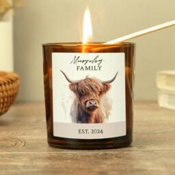 Rackhams Personalised Highland Cow Amber Glass Candle - thumbnail 4