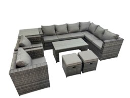 Rackhams Outdoor Rattan Oblong Coffee Table Corner Sofa Sets Garden Furniture Set with 2 Chairs 2 Small Stools Side Table Dark Grey Mixed - thumbnail 1