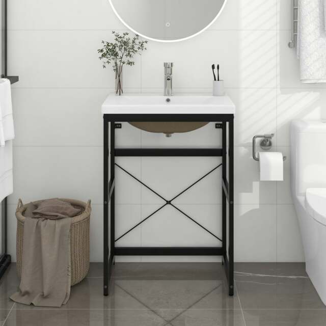 Rackhams Bathroom Washbasin Frame with Built-in Basin Black Iron