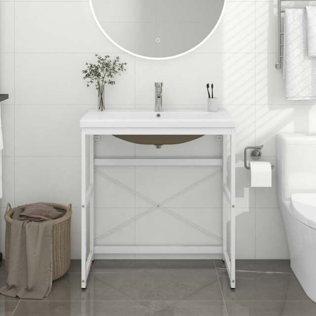 Rackhams Bathroom Washbasin Frame with Built-in Basin White Iron