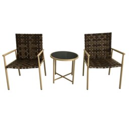 Rackhams 3 Pieces Garden Patio Furniture Set, 2 Seater Bistro Set Weather Resistant Leather Effect Conversation Set, Max capacity 180 KGS - Brown - thumbnail 1