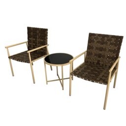 Rackhams 3 Pieces Garden Patio Furniture Set, 2 Seater Bistro Set Weather Resistant Leather Effect Conversation Set, Max capacity 180 KGS - Brown - thumbnail 5