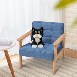 Rackhams MINI Single Children’s Sofa with Linen Fabric Upholstery - Blue - thumbnail 2