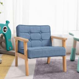 Rackhams MINI Single Children’s Sofa with Linen Fabric Upholstery - Blue - thumbnail 4
