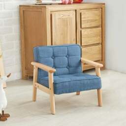 Rackhams MINI Single Children’s Sofa with Linen Fabric Upholstery - Blue - thumbnail 3