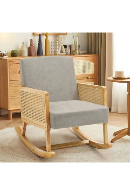 Rackhams Grey Linen Wooden Rocking Chair - Grey - image 1