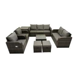 Rackhams 9 Seater Rattan Garden Outdoor Furniture Set with 2 Reclining Chairs, Coffee Table, Side Table & 2 Stools - Dark Grey Mixed - thumbnail 3
