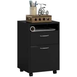 Rackhams 60cm Filing Cabinet with Drawer, Open Shelf, Metal Handles and 4 Wheels, Office Home Organiser Mobile Printer, Black - thumbnail 1