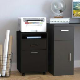 Rackhams 60cm Filing Cabinet with Drawer, Open Shelf, Metal Handles and 4 Wheels, Office Home Organiser Mobile Printer, Black - thumbnail 2