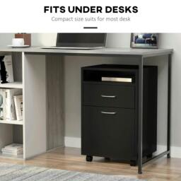 Rackhams 60cm Filing Cabinet with Drawer, Open Shelf, Metal Handles and 4 Wheels, Office Home Organiser Mobile Printer, Black - thumbnail 5