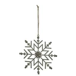 Rackhams Rustic Snowflake Christmas Hanging Decoration - White - White - 13cm x 1cm x 13cm - 100% Mixed