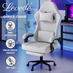Rackhams Office Desk Chair Fabric Gaming Recliner Adjustable Height Swivel Grey - thumbnail 2