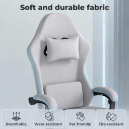 Rackhams Office Desk Chair Fabric Gaming Recliner Adjustable Height Swivel Grey - thumbnail 6