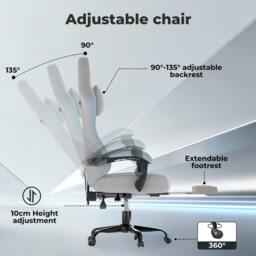Rackhams Office Desk Chair Fabric Gaming Recliner Adjustable Height Swivel Grey - thumbnail 5