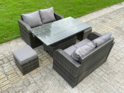Rackhams PE Rattan Garden Furniture Sofa Set Dining Table Height Adjustable Rising lifting Table Two Seater Double Love Sofa - thumbnail 1