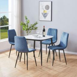 Rackhams Aspen Dining Set - White Sintered Stone Square Table & 4 Straight Stitch Dining Chairs - Blue - thumbnail 1