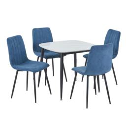 Rackhams Aspen Dining Set - White Sintered Stone Square Table & 4 Straight Stitch Dining Chairs - Blue - thumbnail 3