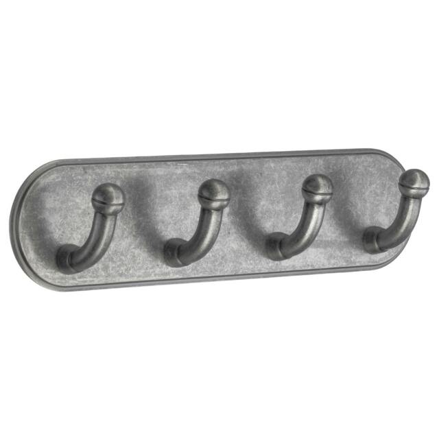 Rackhams Pewter Finish Quadruple Towel Hook (190 x 48mm) Self Adhesive Bathroom Wall Mounted