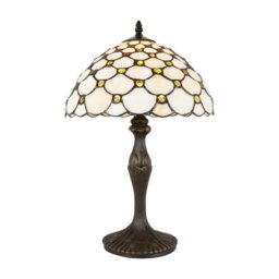 "Rackhams Traditional Stained Glass 12"" Tiffany Lamp with Multiple Amber Circular Beads"