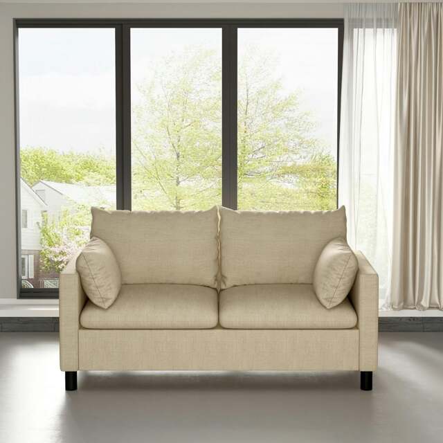 Rackhams Large 2 seater Plush Padded Sofa/Couch Linen Fabric Settee Laura - Beige - image 1