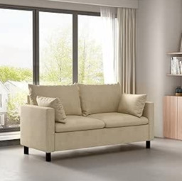 Rackhams Large 2 seater Plush Padded Sofa/Couch Linen Fabric Settee Laura - Beige - thumbnail 2