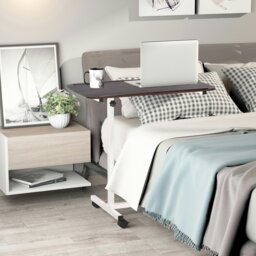 Rackhams C-Shaped Mobile Table Sofa Over Bed Side Nightstand w/ Casters - Brown - thumbnail 1