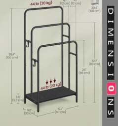 Rackhams Freestanding 3-Bar Towel Rack with Hooks & Storage Shelf, Ink Black, 50x30x100 cm - thumbnail 6