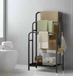 Rackhams Freestanding 3-Bar Towel Rack with Hooks & Storage Shelf, Ink Black, 50x30x100 cm - thumbnail 4