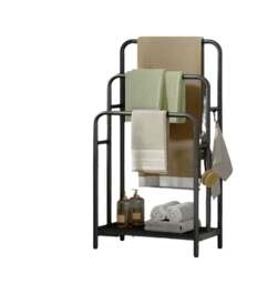 Rackhams Freestanding 3-Bar Towel Rack with Hooks & Storage Shelf, Ink Black, 50x30x100 cm - thumbnail 2
