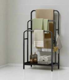 Rackhams Freestanding 3-Bar Towel Rack with Hooks & Storage Shelf, Ink Black, 50x30x100 cm - thumbnail 3