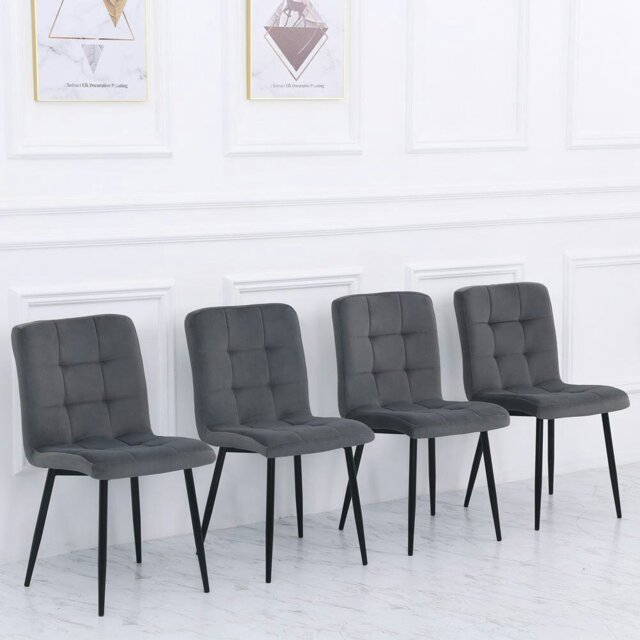 Rackhams 44cm Wide Retro Velvet Accent Desk Chair Dining Desk Chairs - Grey - image 1