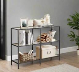 Rackhams Modern 3-Tier Console Table with Tempered Glass Shelves & Black Steel Frame – 100 x 30 x 73 cm - thumbnail 3