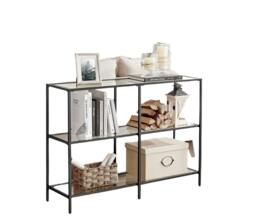 Rackhams Modern 3-Tier Console Table with Tempered Glass Shelves & Black Steel Frame – 100 x 30 x 73 cm - thumbnail 6