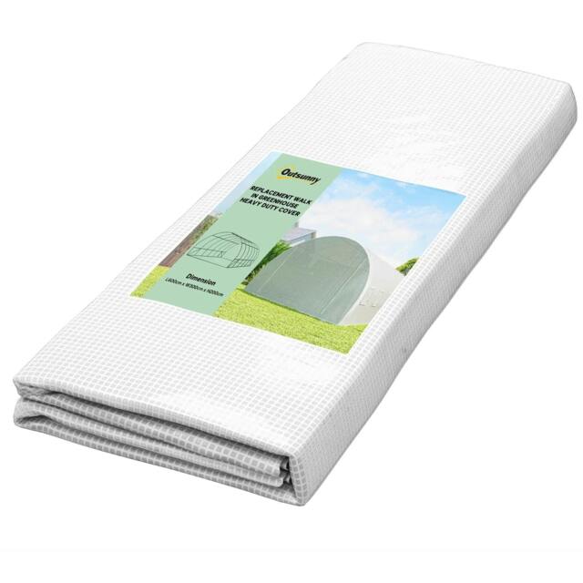 Rackhams Greenhouse Replacement Cover ONLY Winter Garden Plant PE Cover with Roll-up Windows Door, 6 x 3 x 2m White - image 1