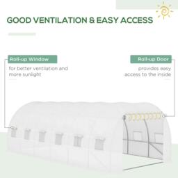 Rackhams Greenhouse Replacement Cover ONLY Winter Garden Plant PE Cover with Roll-up Windows Door, 6 x 3 x 2m White - thumbnail 3