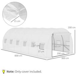 Rackhams Greenhouse Replacement Cover ONLY Winter Garden Plant PE Cover with Roll-up Windows Door, 6 x 3 x 2m White - thumbnail 2
